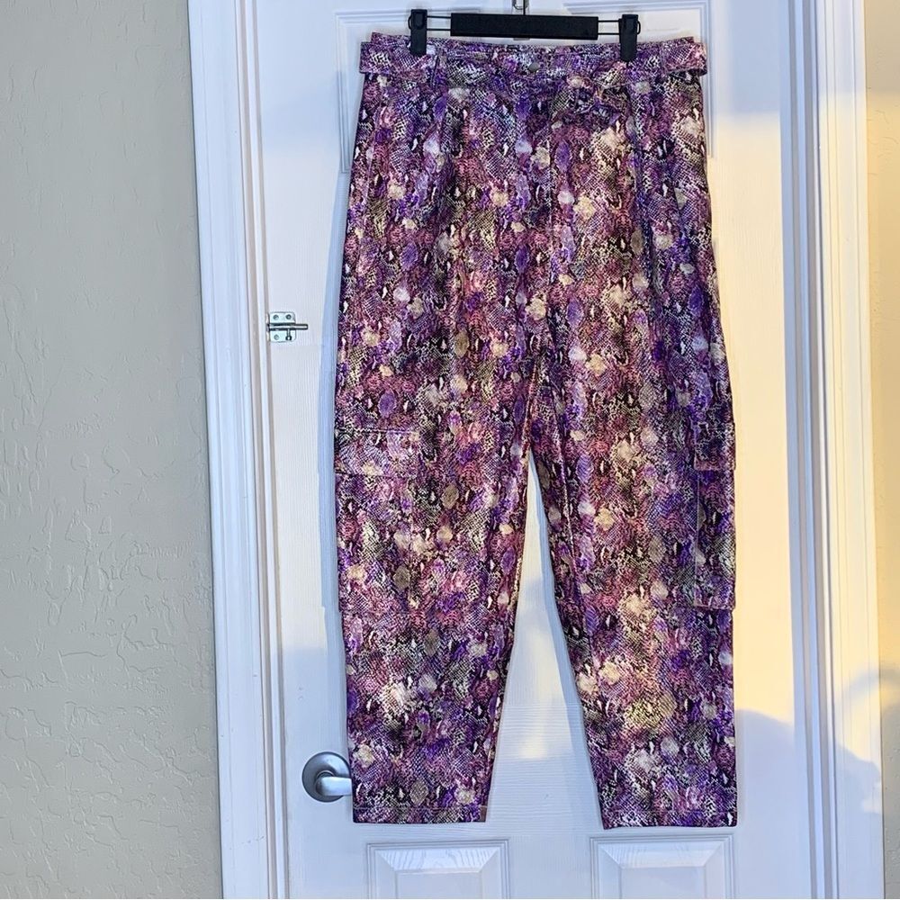 ASOS Purple Snakeskin Print High Rise Cropped Pants Size 10 - Picture 10 of 11